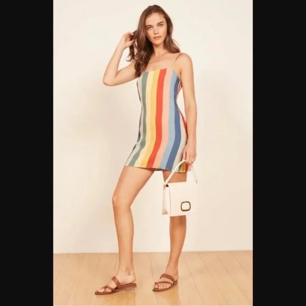 Reformation Lindsay Dress in Starburst/Rainbow, Sz. 8